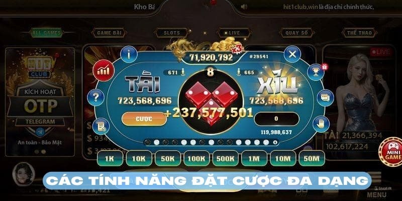 Đa dạng tính năng cược trong cách chơi tài xỉu